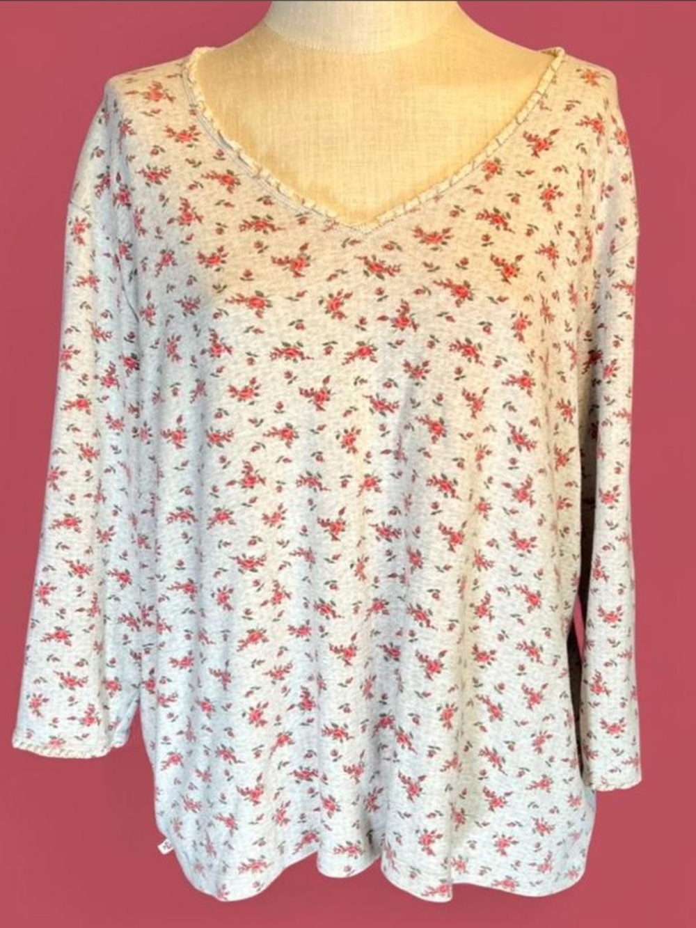 ❤️Ralph Lauren Cream Floral V-Neck Long Sleeve Tee / PJ Shirt